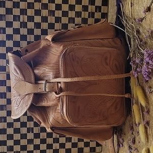 Vintage Hand Tooled Leather Backpack & Wallet